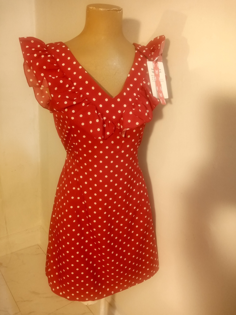 Cider Red Polka Dot Ruffle V-Neck Mini Dress